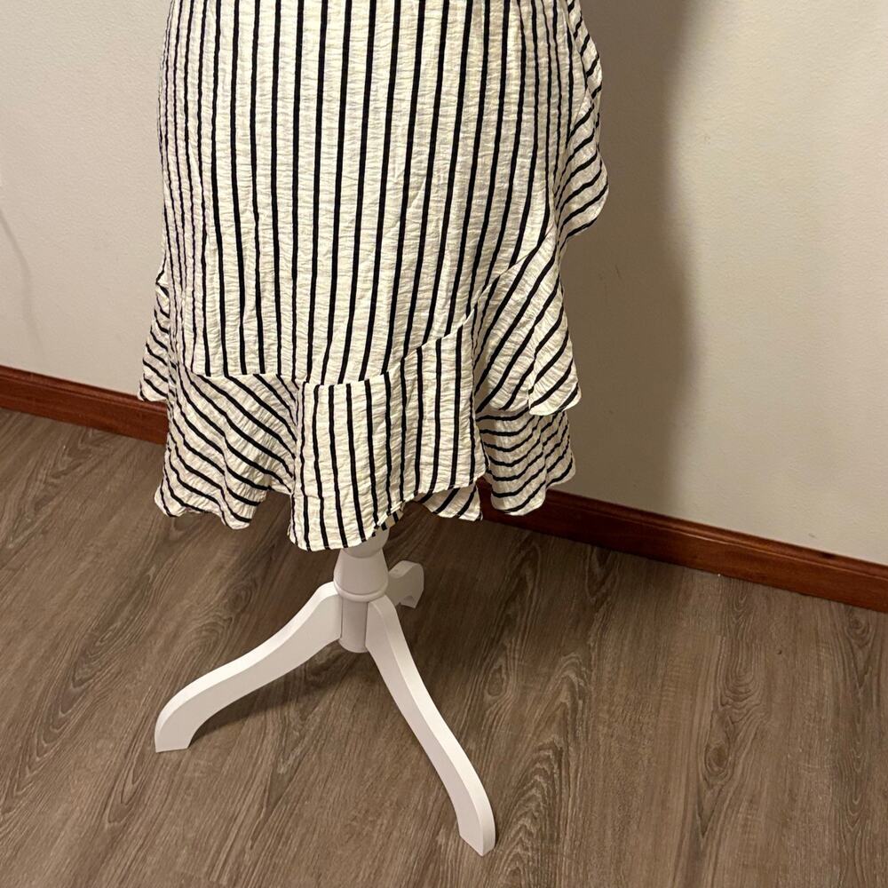 Express Striped Ruffle Hem Mini Dress Women’s Large Cream Black Smocked Back - Picture 3 of 9